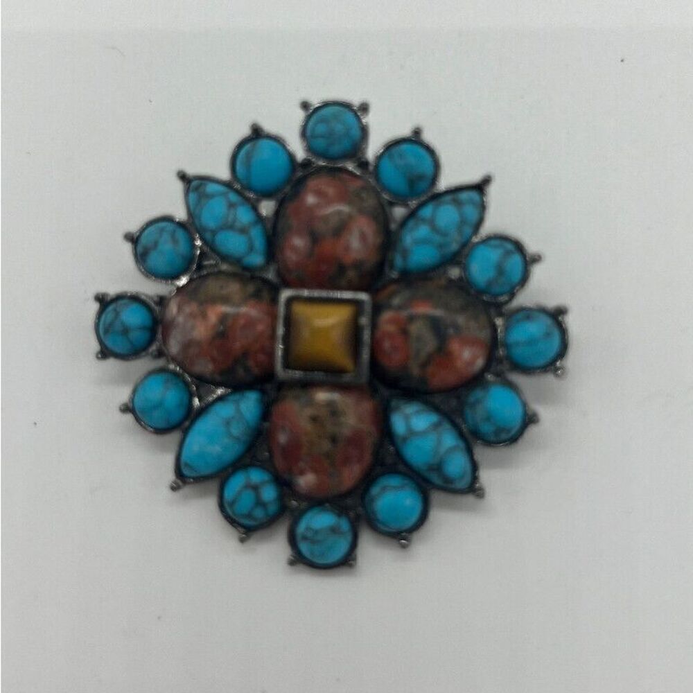 Faux Turquoise & Sunstone Brooch Pin